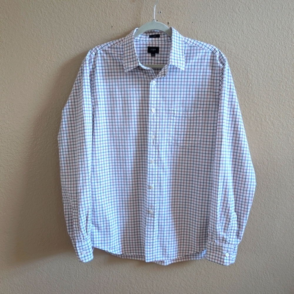 J. Crew Factory Cotton White Red Black Checkered Button Down Long Sleeve Shirt